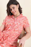 Zivame Nature Trails Knit Cotton Pyjama Set - Burnt Coral — thumbnail 5